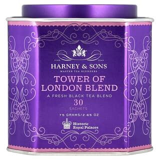 Harney & Sons, Mistura da torre de Londres, uma mistura de chá preto fresco, 30 sachês, 2,67 oz (75 g)