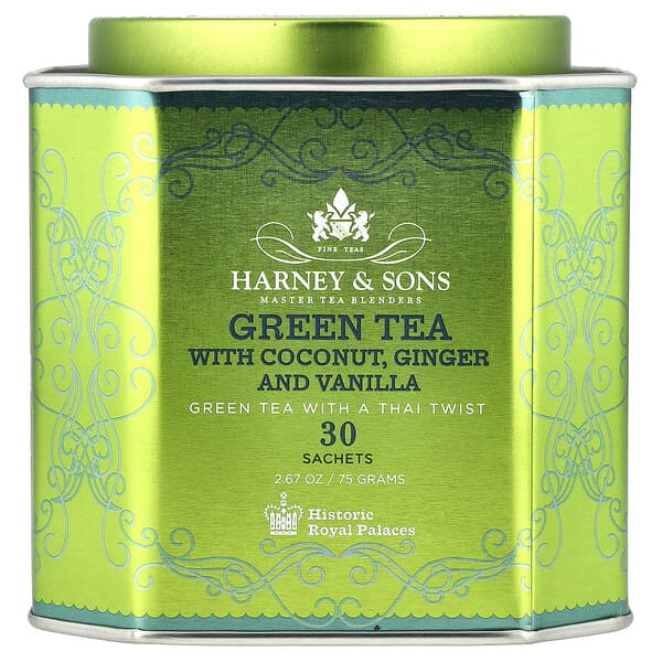 Harney & Sons, 含椰子、薑和香草的綠茶，30 包，2.67 盎司（75 克）