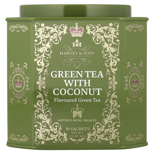 Harney & Sons, Teh Hijau dengan Kelapa, 30 Sachet, 60 g (2,11 ons)