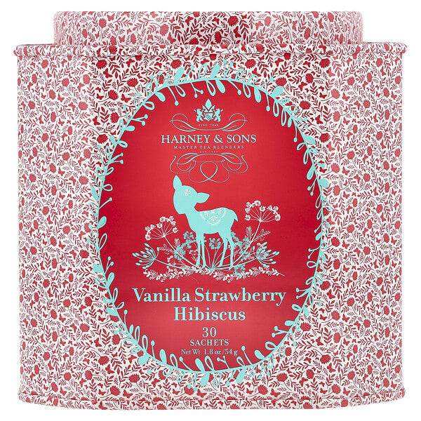 Harney & Sons, Hibiscus cu vanilie și căpșuni, 30 plicuri, 54 g