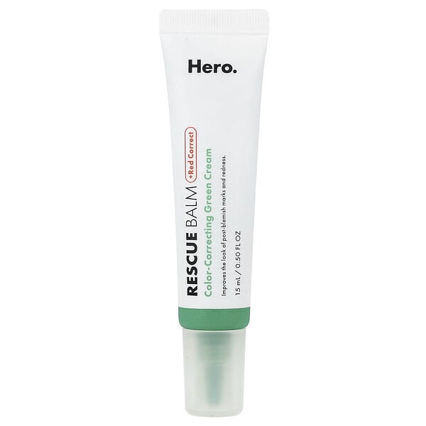 Hero Cosmetics, Спасителен балсам + Red Correct, коригиращ цвета зелен крем, 15 ml (0,5 fl oz)