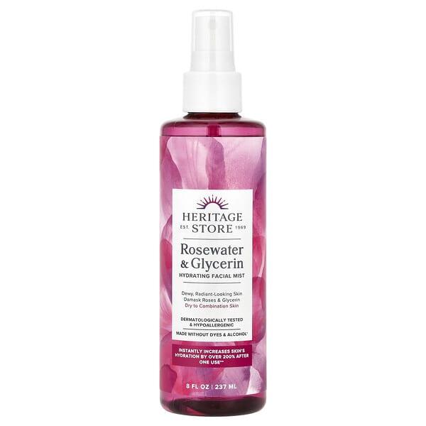 Heritage Store, 로즈워터 & 글리세린, 하이드레이팅 페이셜 미스트, 237ml(8fl oz)