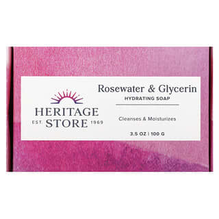 Heritage Store, 로즈워터 & 글리세린, 수분 공급 바 비누, 100g(3.5oz)