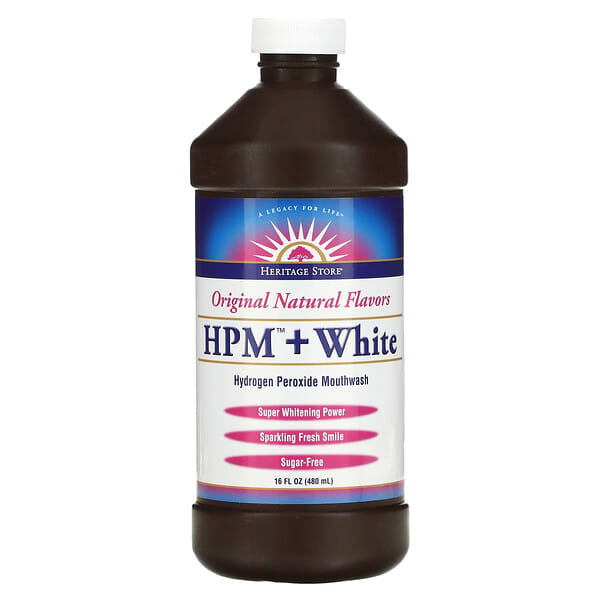 Heritage Store, HPM + White, Hydrogen Peroxide Mouthwash, Super Whitening Power, 16 fl oz (480 ml)