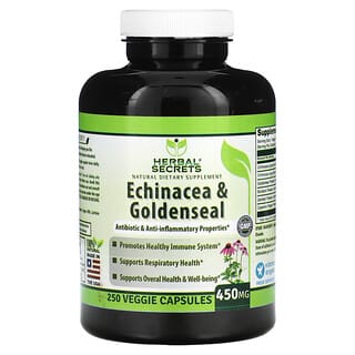 Herbal Secrets, Equinácea y sello de oro, 450 mg, 250 cápsulas vegetales