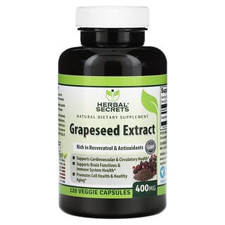 Herbal Secrets, Extracto de semilla de uva, 400 mg, 120 cápsulas vegetales