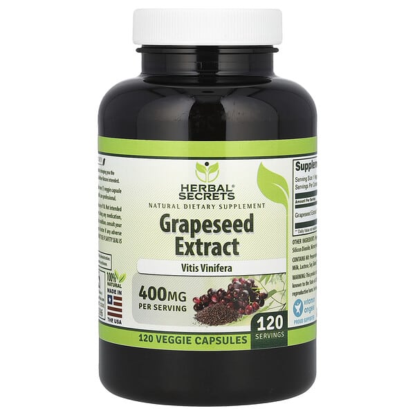 Herbal Secrets, 포도씨 추출물, 400mg, 베지 캡슐 120정