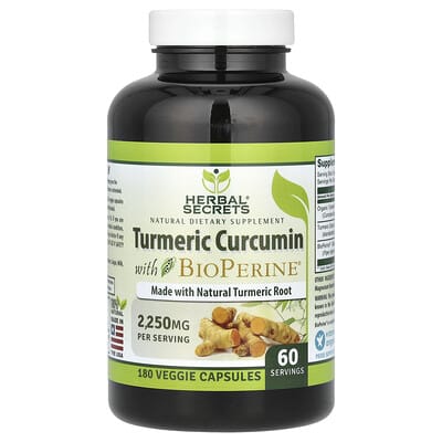 Herbal Secrets, Curcumin with BioPerine, 2250 mg, 180 Vegetarian Capsules (750 mg per serving)