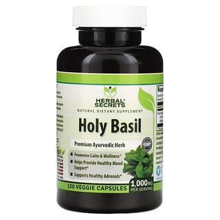 Herbal Secrets, Albahaca morada, 1000 mg, 120 cápsulas vegetales (500 mg por cápsula)