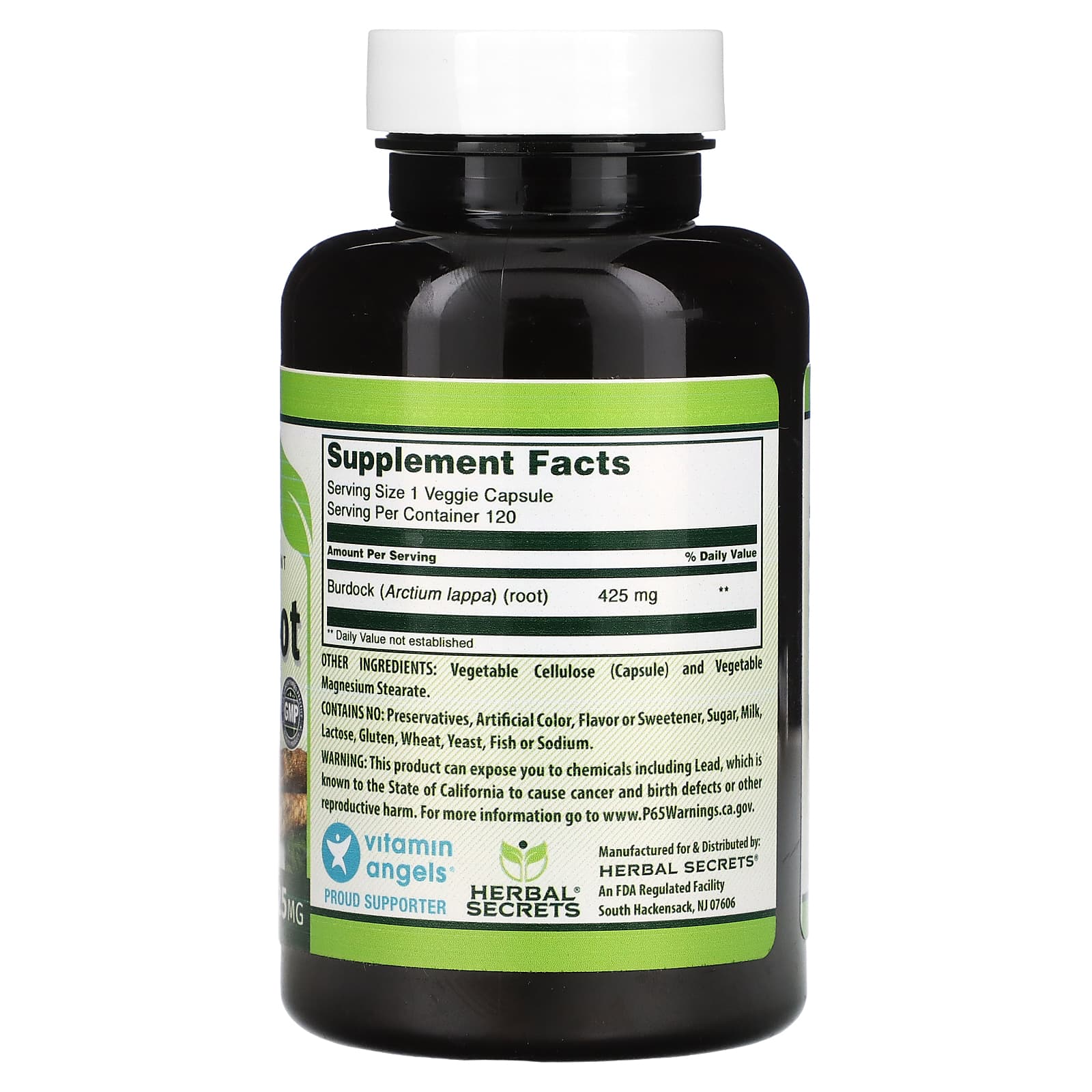 Herbal Secrets Burdock Root 425 Mg 120 Veggie Capsules