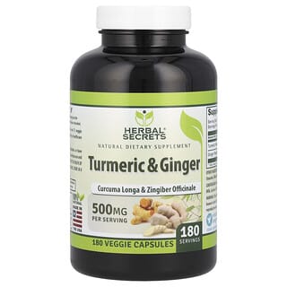 Herbal Secrets, Curcuma et gingembre, 500 mg, 180 capsules végétariennes