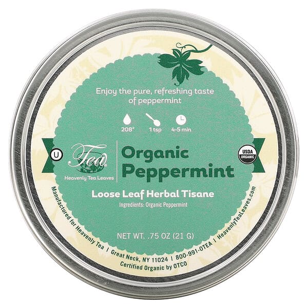 Heavenly Tea Leaves, Loose Leaf Herbal Tisane Tea Tin, Organic Peppermint, 0.75 oz (21 g)