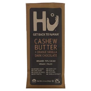 Hu, Barra de chocolate negro, Cacao orgánico 70%, Mantequilla de anacardo y naranja y vainilla`` 60 g (2,1 oz)