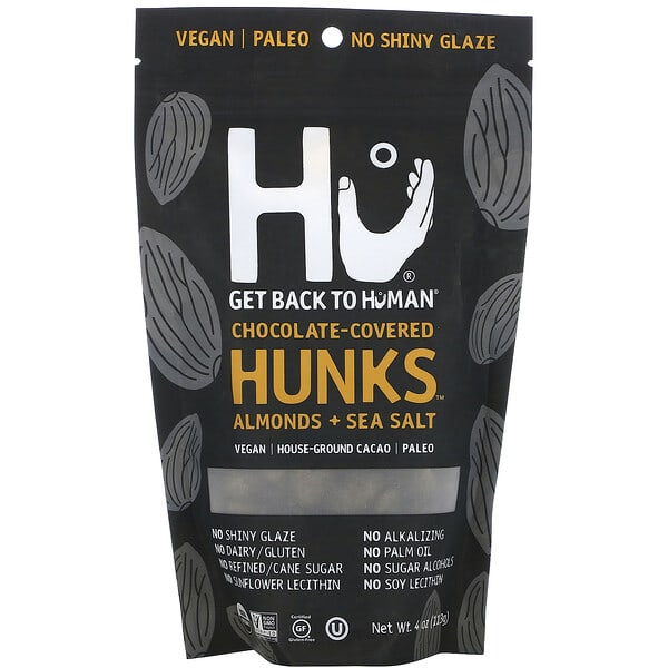 Hu‏, Chocolate Covered Hunks, Almonds + Sea Salt, 4 oz (113 g)