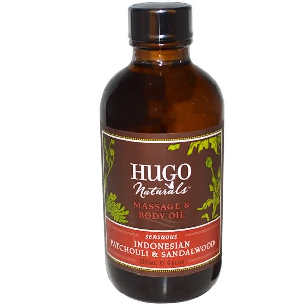 Hugo Naturals‏, التدليك وزيت الجسم، الإندونيسية البتشول وخشب الصندل، 4 أوقية (118 مل) (Discontinued Item)