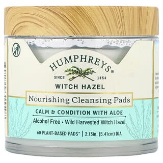 Humphreys, Witch Hazel, Bantalan Pembersih Bergizi, Bebas Alkohol, 60 Pembalut yang Dapat Diurai Secara Alami