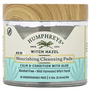 Humphreys, Witch Hazel, Nourishing Cleansing Pads, Alcohol Free, 60 Biodegradable Pads