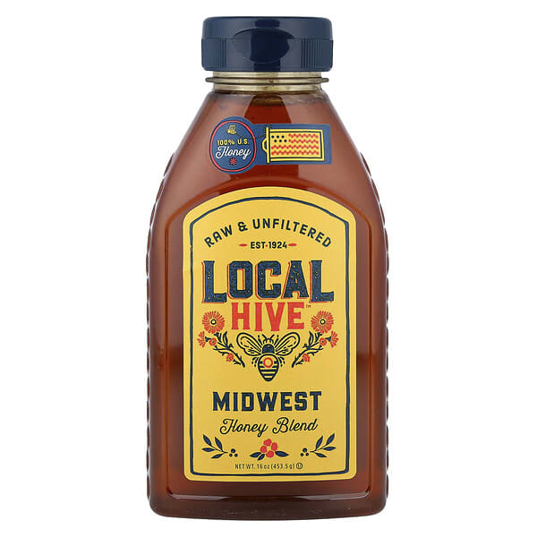Local Hive, Mezcla de miel, Medio oeste, Cruda y sin filtrar, 453,5 g (16 oz)