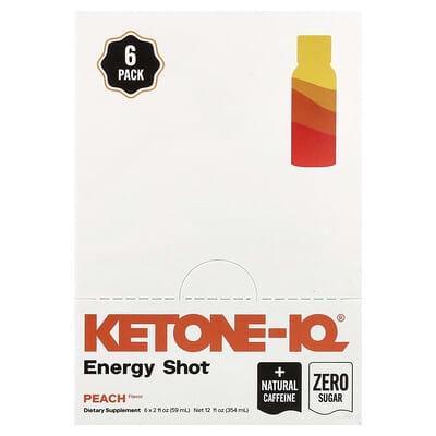 Ketone-IQ, High Performance Energy Formula, Peach Flavor, 6 Pack, 2 fl oz (59 ml) Each