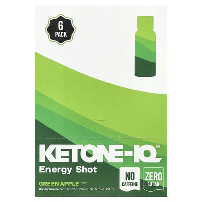 Ketone-IQ, Energy Bombs, Green Apple Flavor, Caffeine-Free, 6 Bottles, 2 fl oz (59 ml) Each