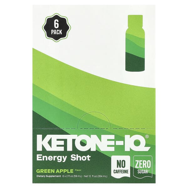 Ketone-IQ Energy Shot, Green Apple, Caffeine Free, 6 Bottles, 2 fl oz (59 ml) Each