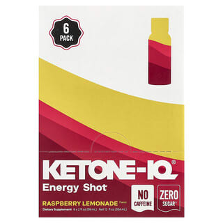 Ketone-IQ, Disparo energético, Sin cafeína, Limonada de frambuesa, 6 frascos, 59 ml (2 oz. líq.) cada uno