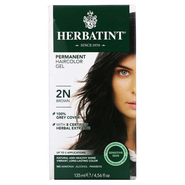 Herbatint, パーマネントヘアカラージェル（Permanent Haircolor Gel）, 2N, ブラウン, 4.56液量オンス（135 ml）
