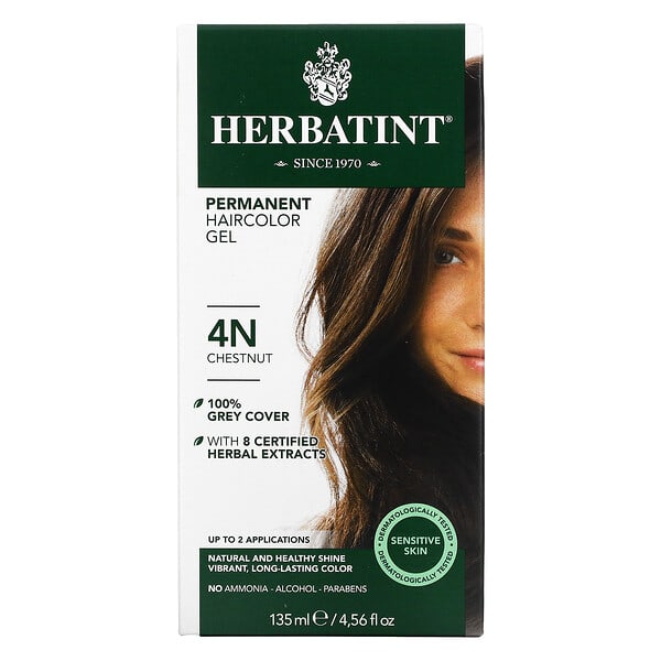هرباتينت‏, جل صبغة الشعر الدائمة، 4N، كستنائي، 4.56 أونصة سائلة (135 مل)
