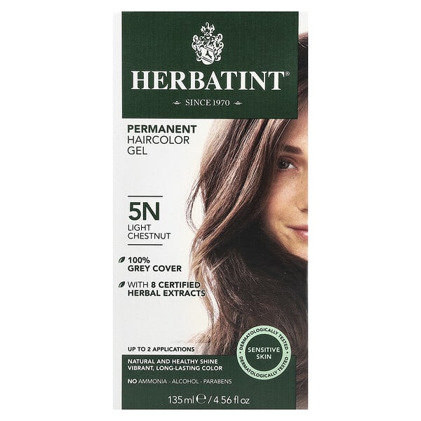 Herbatint, 長期染髮凝膠，5N 淺栗色，4.56 液量盎司（135 毫升）