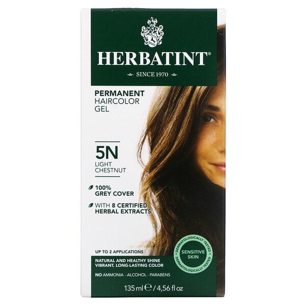Herbatint, 长期染发凝胶，5N，浅栗色，4.56 液量盎司（135 毫升）