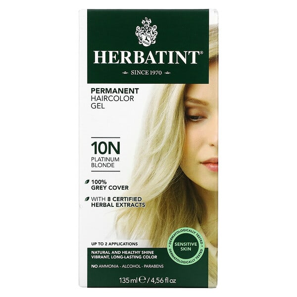 Herbatint, 长期染发凝胶，10N 淡金色，4.56 液量盎司（135 毫升）