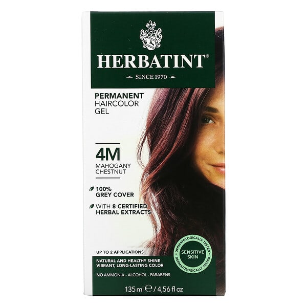 Herbatint, パーマネント ハーバル ヘアカラージェル、4M、マホガニー チェスナット、135ml（4.56液量オンス）