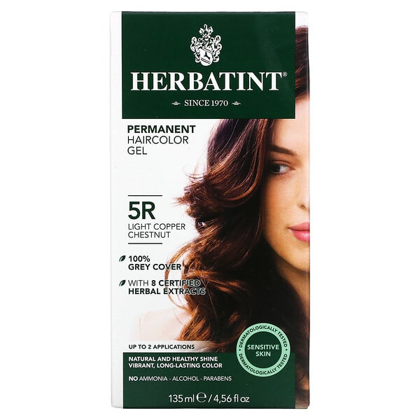 Herbatint, Tintura permanente en gel para cabello, 5R Castaño Cobrizo Claro, 4,56 fl oz (135 ml)