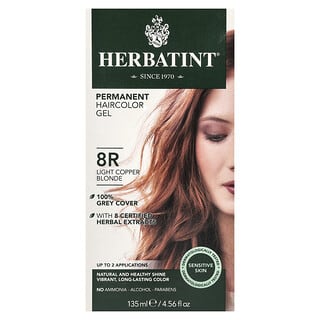 Herbatint, Tintura de hierbas permanente en gel para cabello, 8R, Rubio Cobrizo Claro, 4,56 fl oz, (135 ml)