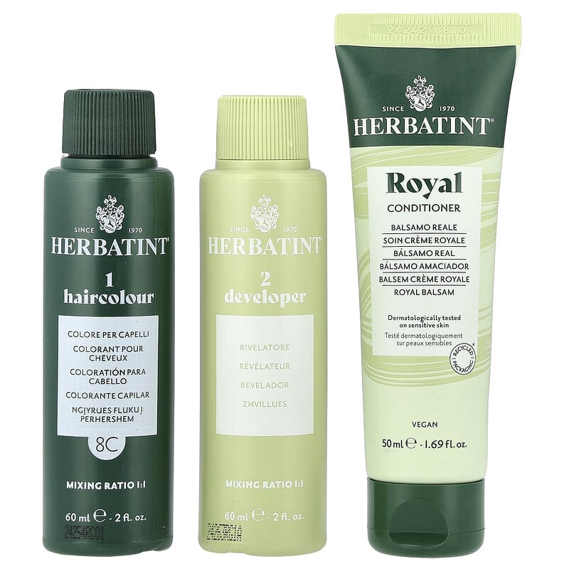 HERBATINT ヘアカラージェル 3個セット パーマネントヘアカラージェル、8C、ライトアッシュブロンド、135ml