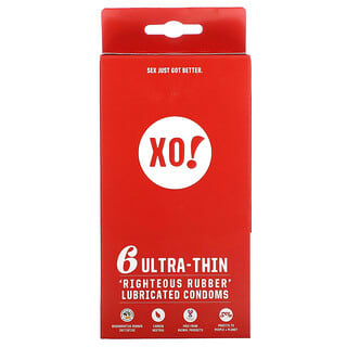 Here We Flo, XO! Ultra-Thin, Righteous Rubber Lubricated Condoms, Unscented, 6 Condoms