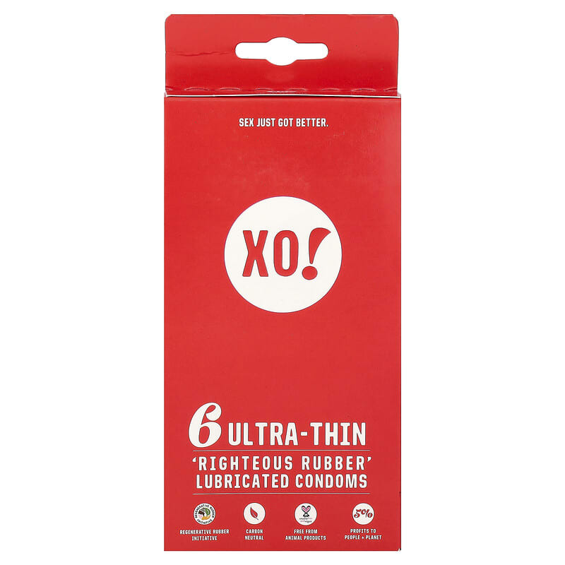 XO! Ultra-Thin, Righteous Rubber Lubricated Condoms, Unscented, 6 Condoms