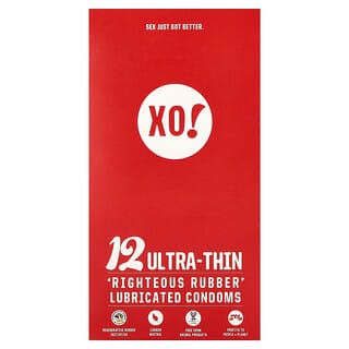 Here We Flo, XO! Ultra-Thin, Righteous Rubber Lubricated Condoms, Unscented, 12 Condoms