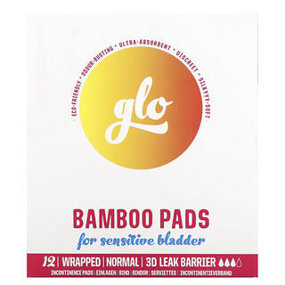Here We Flo, Glo, бамбуковые прокладки для чувствительного мочевого пузыря, нормальные, 12 обернутых прокладок