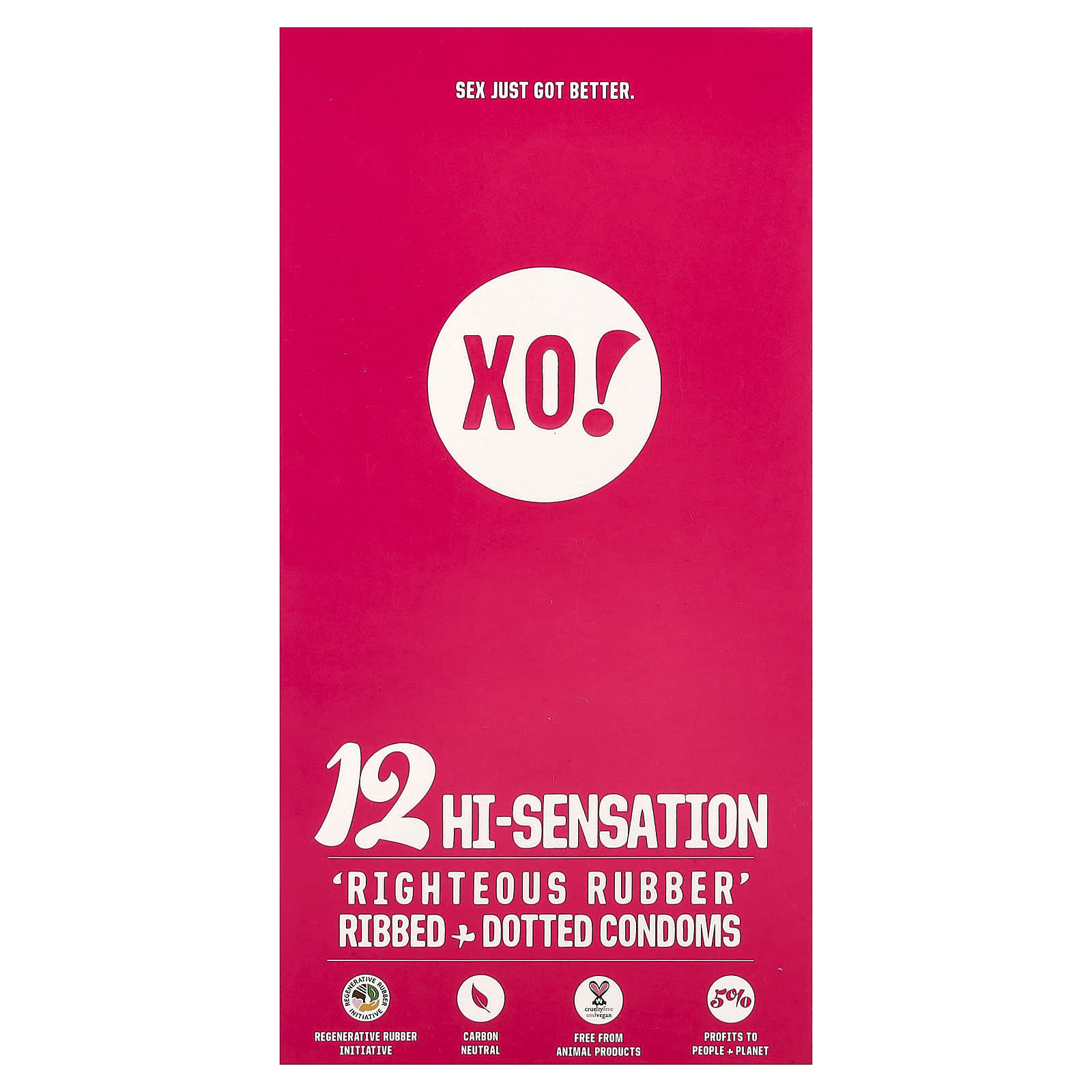 XO! Righteous Rubber Ribbed + Dotted Condoms, Unscented, 12 Condoms