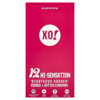 Here We Flo, XO! Righteous, Preservativos de goma con puntos estriados y puntos, Sin fragancia, 12 preservativos
