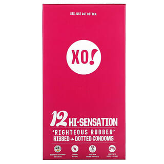Here We Flo, XO! Righteous Rubber Ribbed + Preservativi punteggiati, senza profumo, 12 preservativi