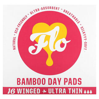 Here We Flo, Bamboo Day Pads, Ultra Thin with Wings, 16 Pads
