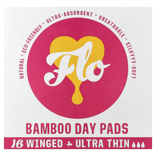 Here We Flo, Bamboo Day Pads, Ultra Thin with Wings, 16 Pads