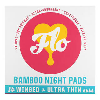 Here We Flo, Bamboo Night Pads Ultra Thin with Wings, 14 Pads