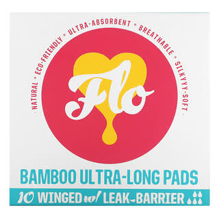 Here We Flo, Bamboo Ultra-Long Pads with Wings, 10 Pads
