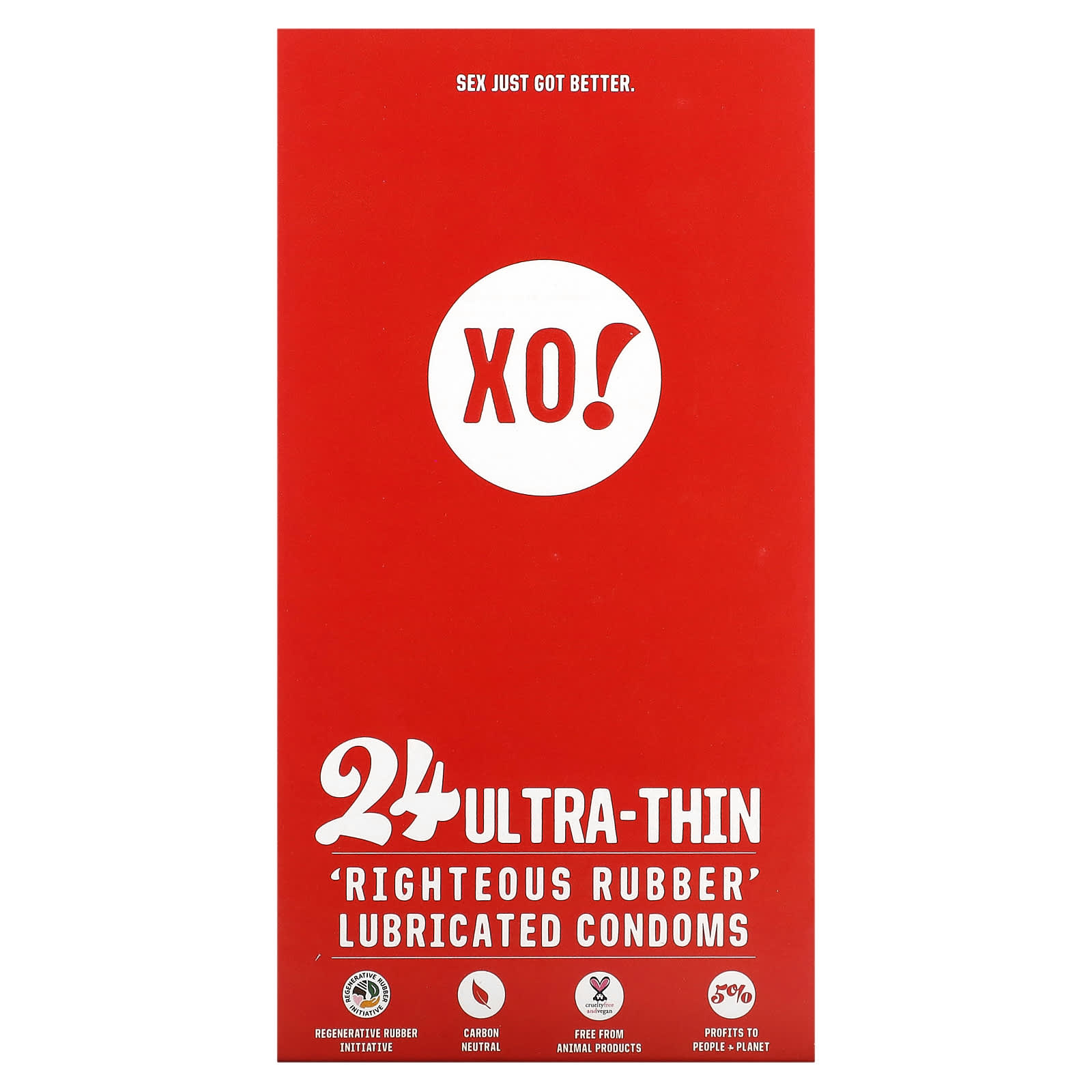 XO!ウルトラ シン、Righteous Rubber Lubricated Condoms、無香料、24個