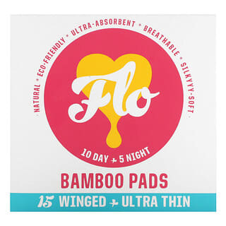 Here We Flo, Bamboo Pads, Ultra Thin with Wings, 15 Pads