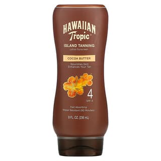 Hawaiian Tropic, Island Tanning، دهان واقٍ من الشمس، بزبدة الكاكاو، بعامل حماية من الشمس 4، 8 أونصة سائلة (236 مل)