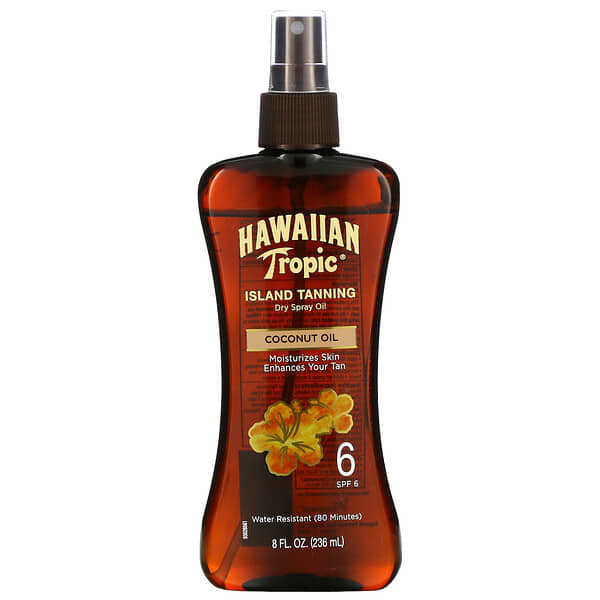Hawaiian Tropic, Island Tanning, сухое масло-спрей для загара с кокосовым маслом, SPF 6, 236 мл (8 жидк. унций)